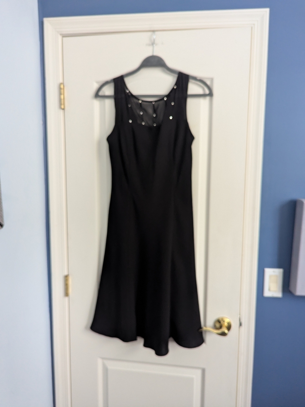 Evan Picone Black Sleeveless Dress with Studded Mesh Yoke